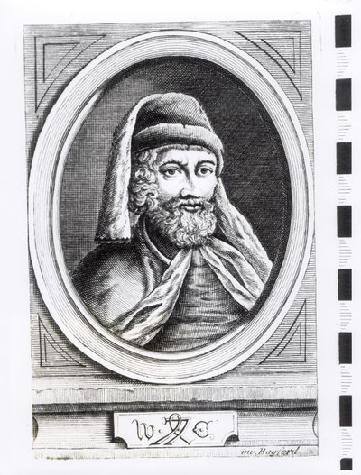 Ritratto di William Caxton (c.1422-91) e il suo marchio di stampatore da English School